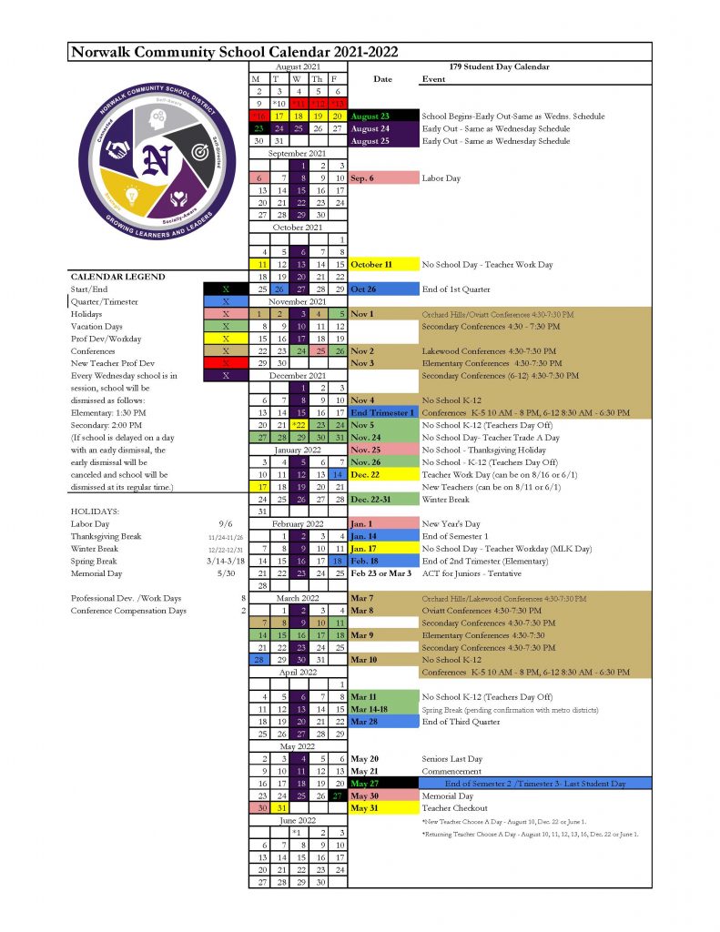 Norwalk Community School Calendar 2021 2022 Final2021 2022 2 1 Norwalk Community School Calendar 2021 2022 Final2021 2022 2 1